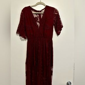 Gianni Bini, maroon long lace dress with shorts